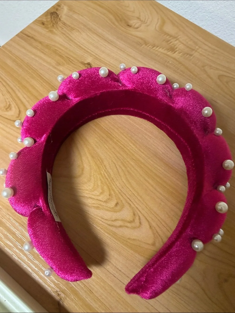 Fuchsia Velvet Pearl-Studded Padded Headband